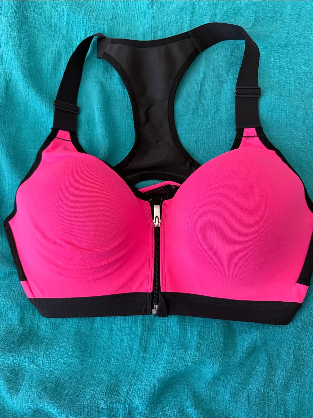 PINK Victoria's Secret Hot Pink & Black Racerback Sports Bra